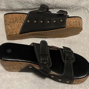 Lucky Brand Black Wedge Sandals